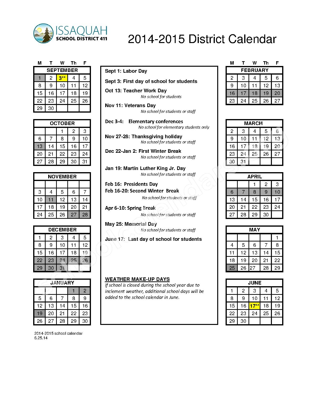 Discovery Elementary School Calendars Issaquah, WA