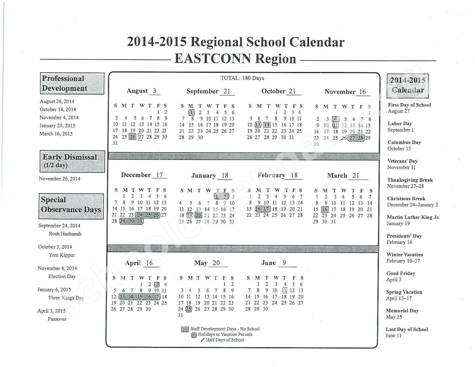 2014 2015 Regional Calendars West Rocks Middle School Norwalk, CT