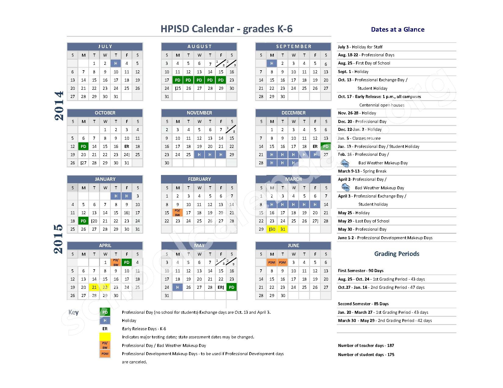 Bradfield Elementary School Calendars Dallas, TX