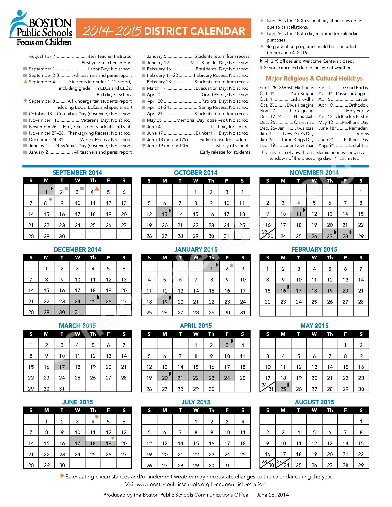 2014 2015 District Calendar Dr. Catherine EllisonRosa Parks Early