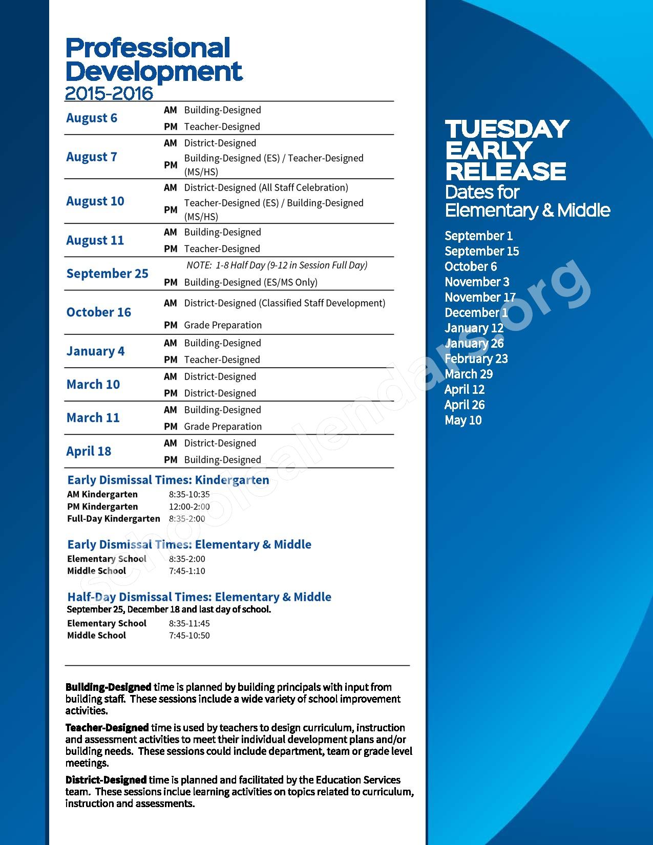 2015 2016 District Calendar Blue Valley School District Overland 
