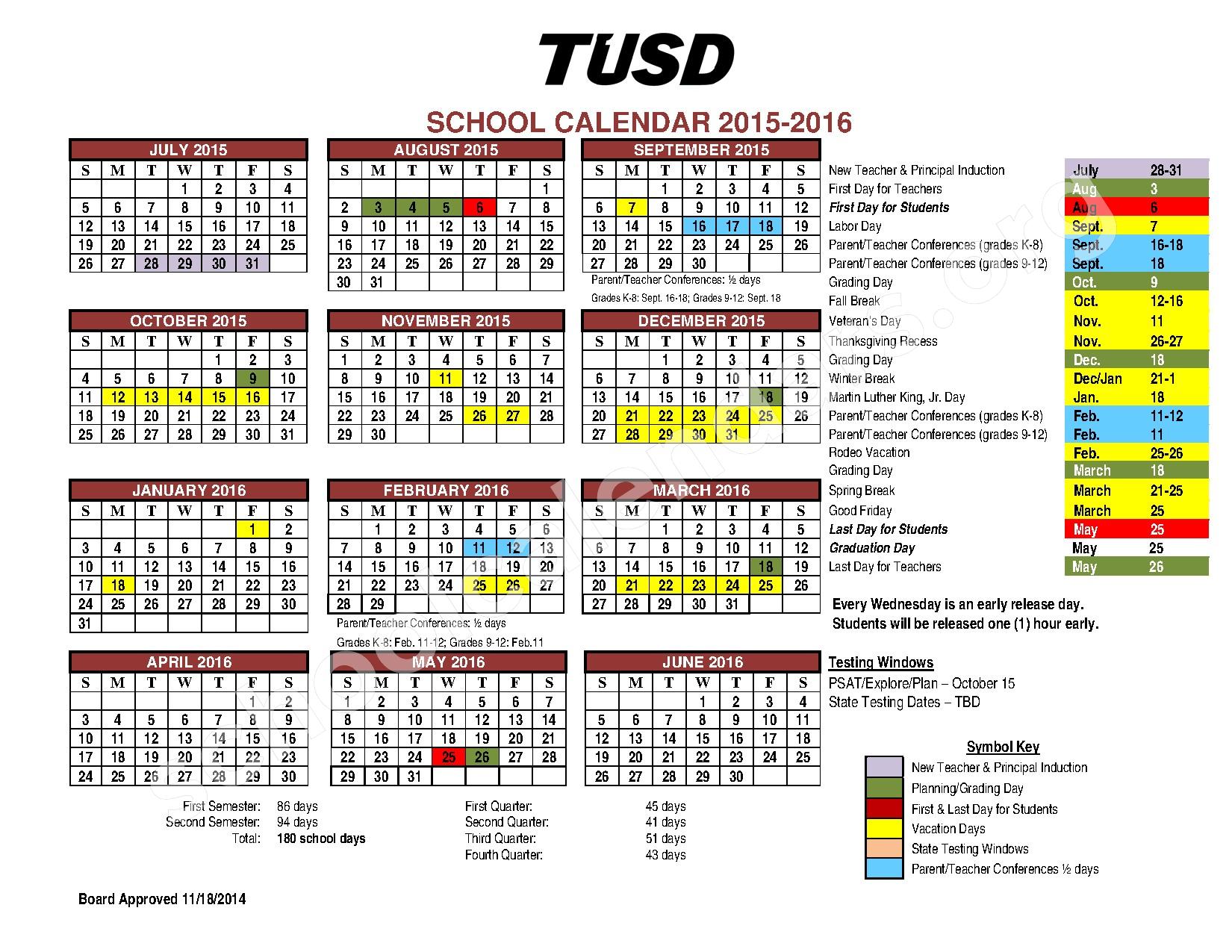 calendar for school