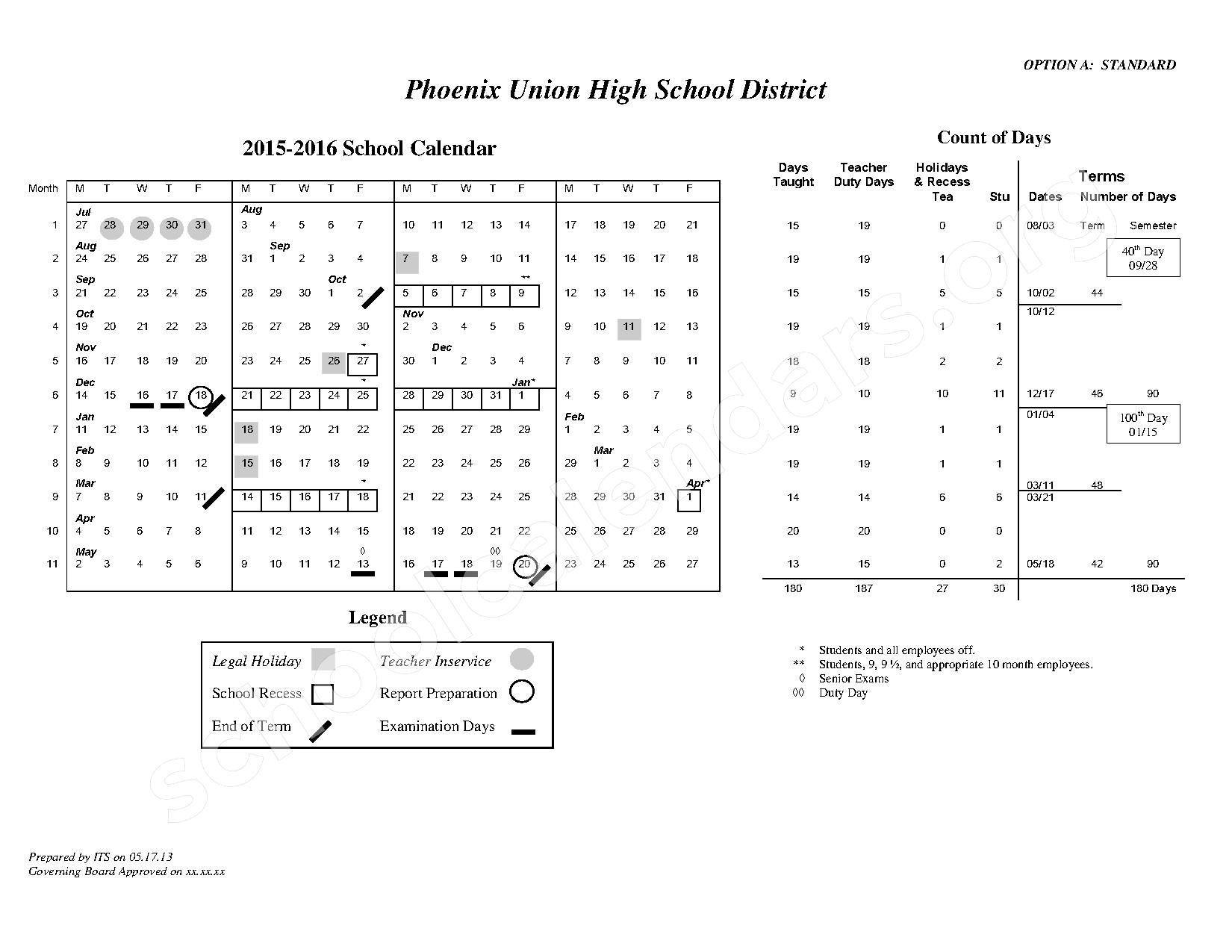 Phoenix Union High School District Calendars Phoenix AZ