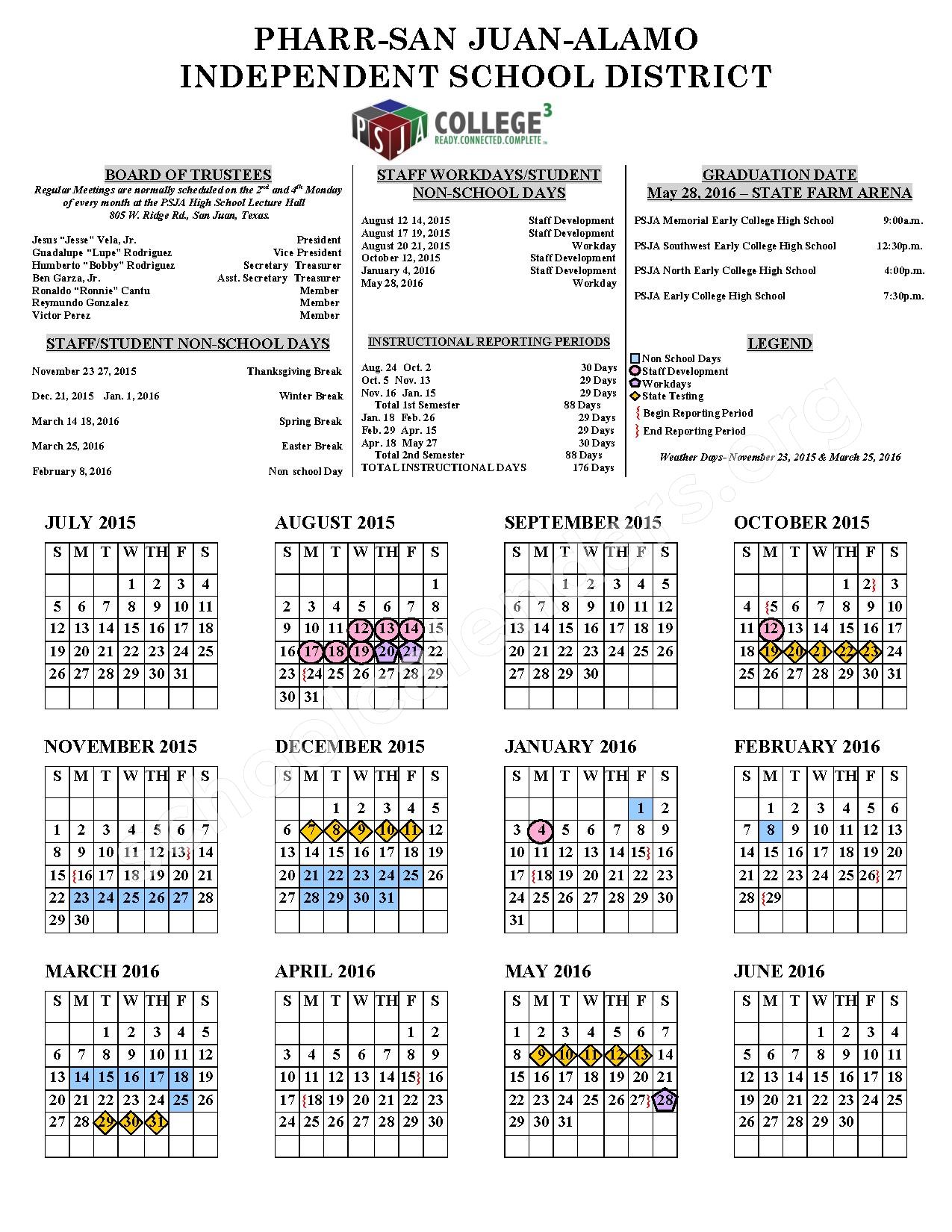 Psja Southwest High School Calendars Pharr TX