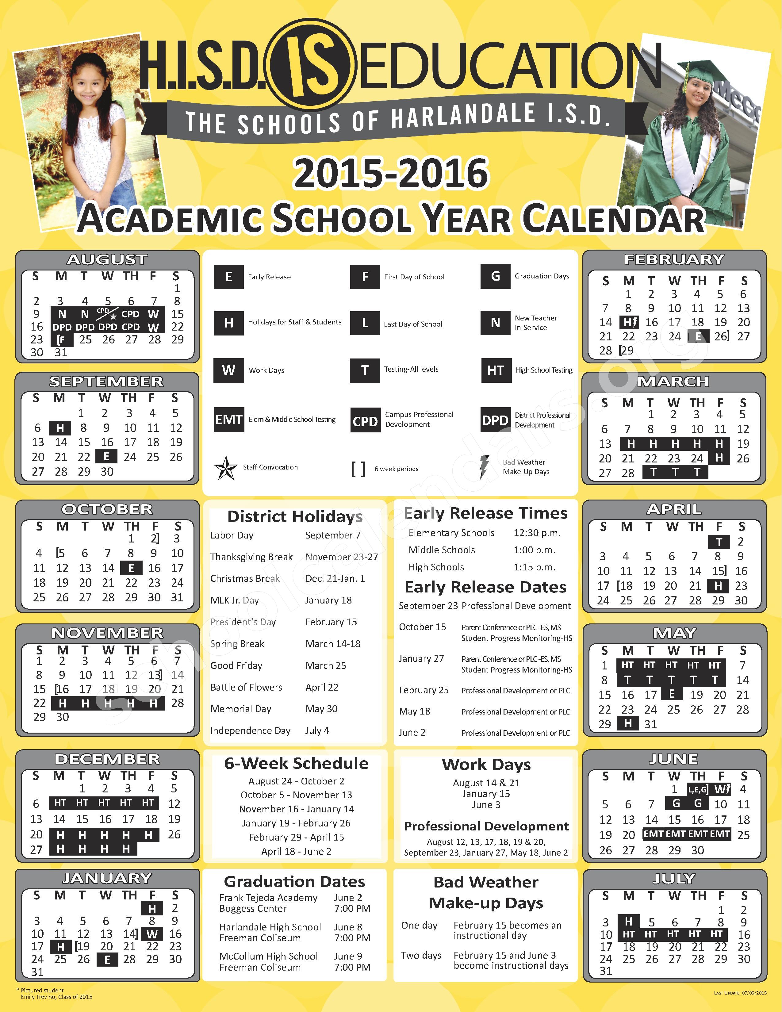 2015 2016 Academic Calendar Harlandale Independent School District 