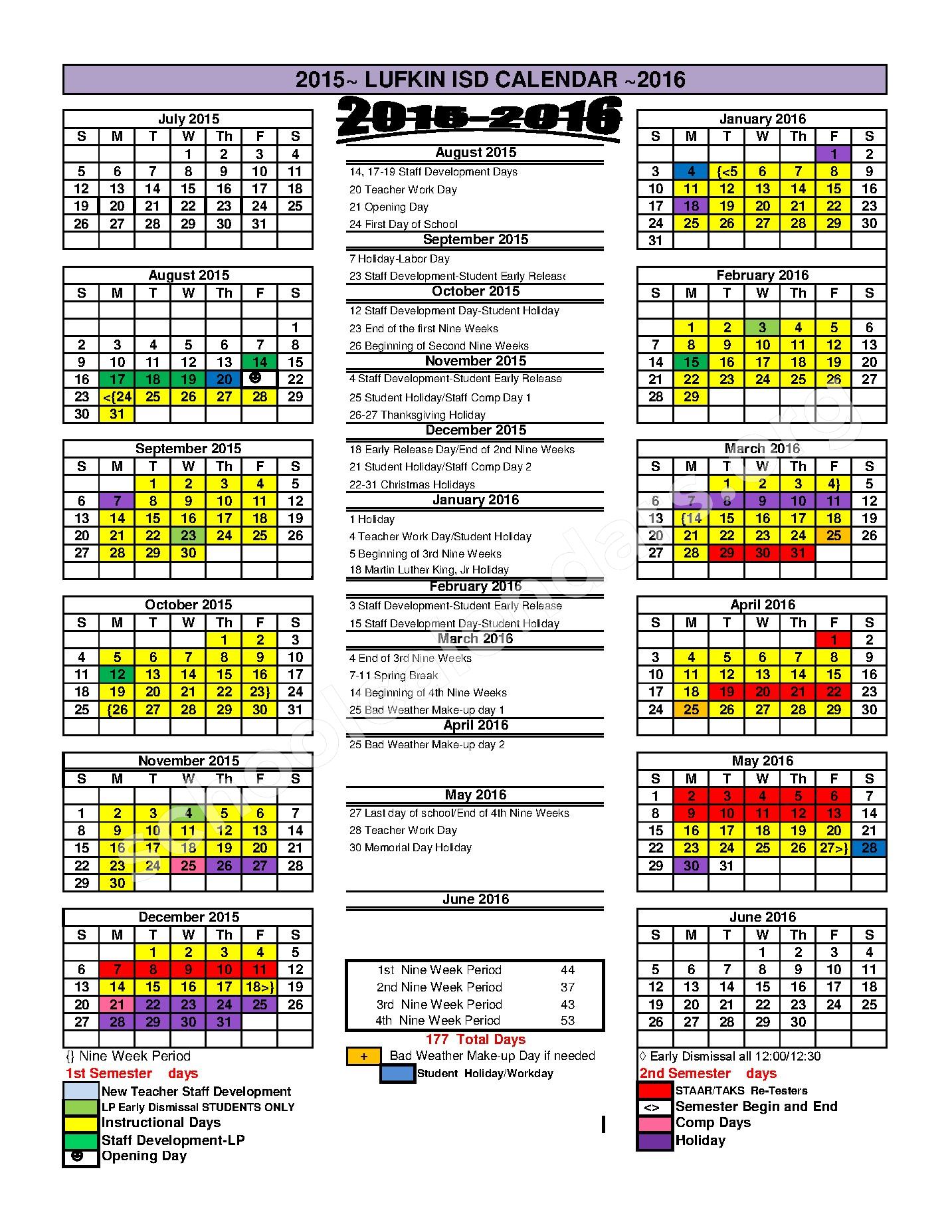 Anderson Elementary School Calendars Lufkin TX