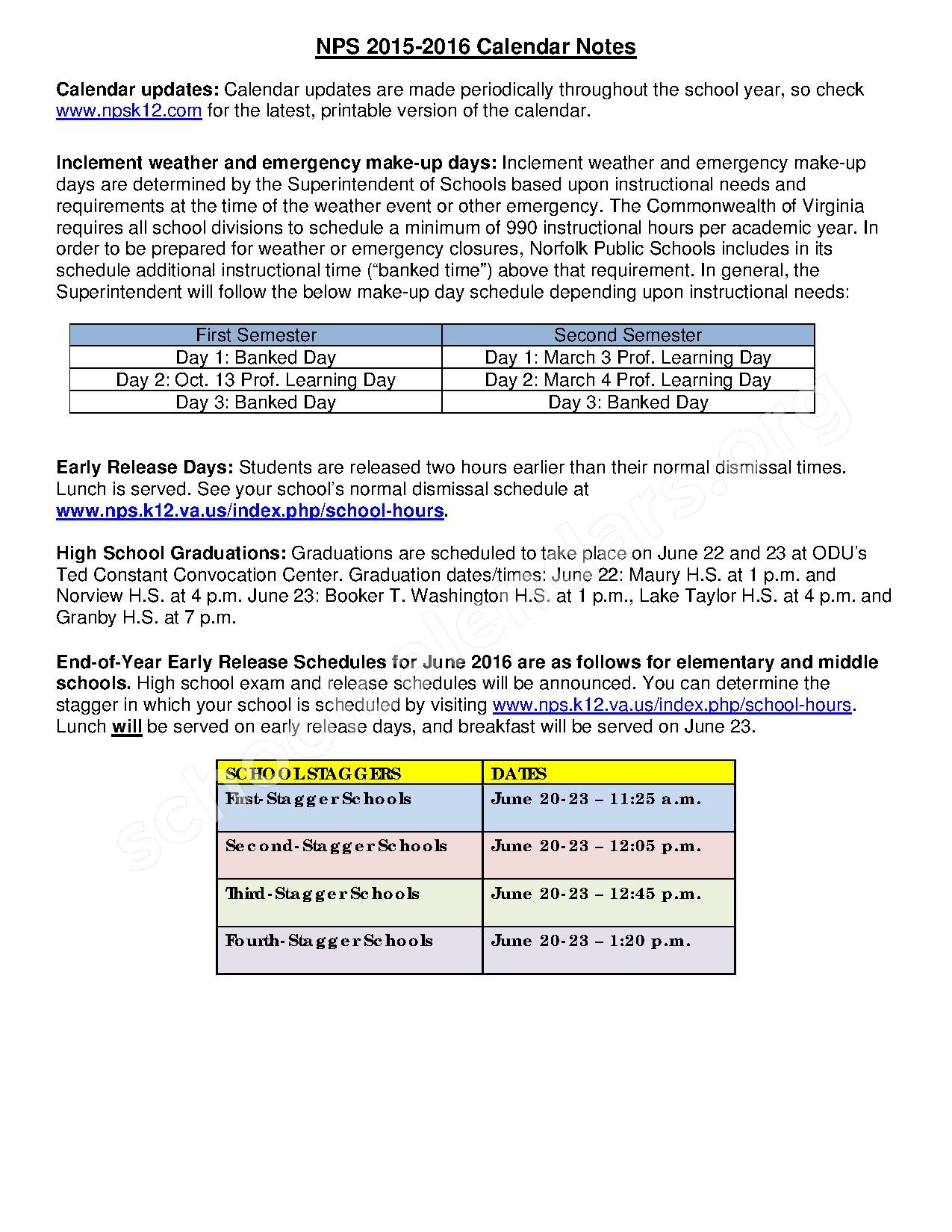 Norfolk Public Schools Calendars Norfolk VA