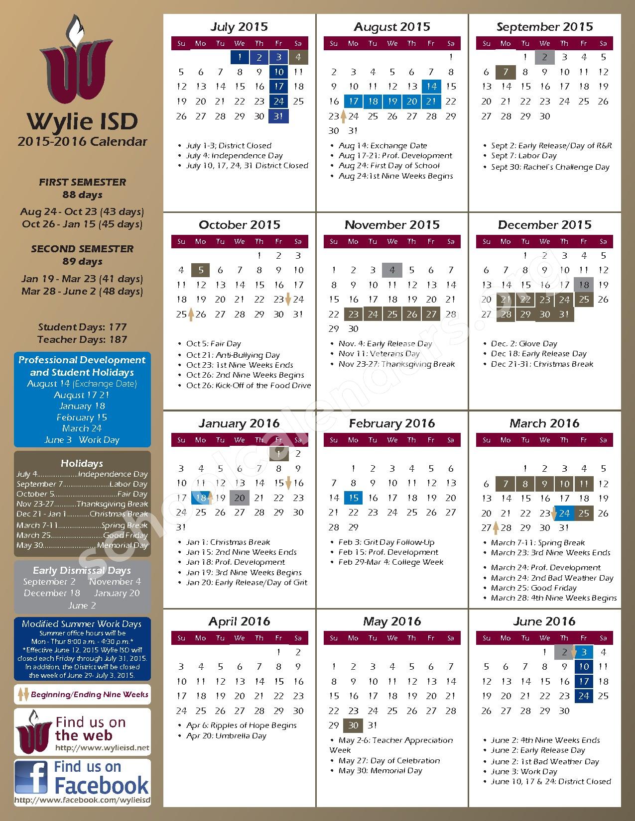 Wylie Independent School District Calendars Wylie TX