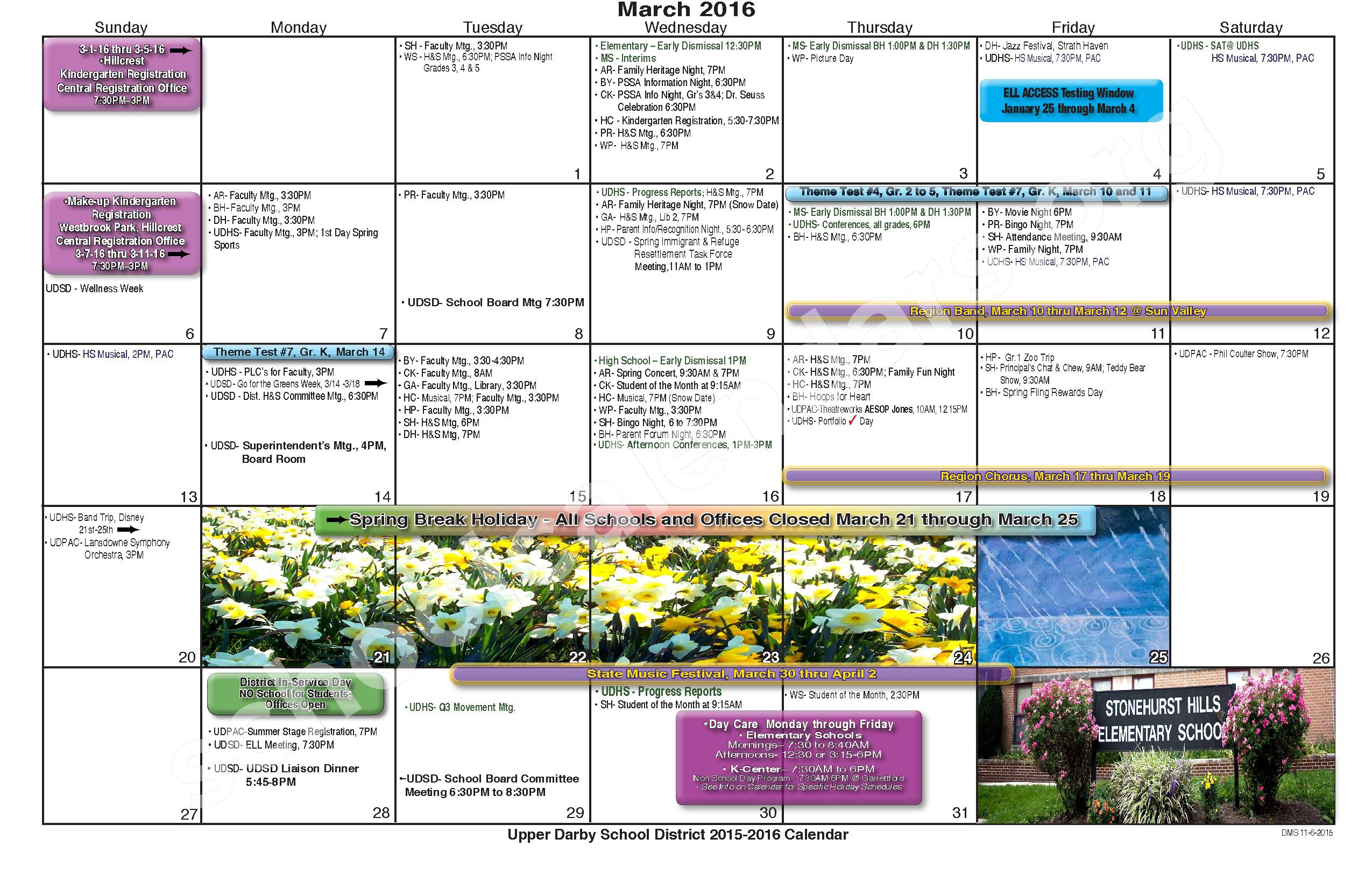 2015 2016 District Calendar Highland Park Elementary School Upper 