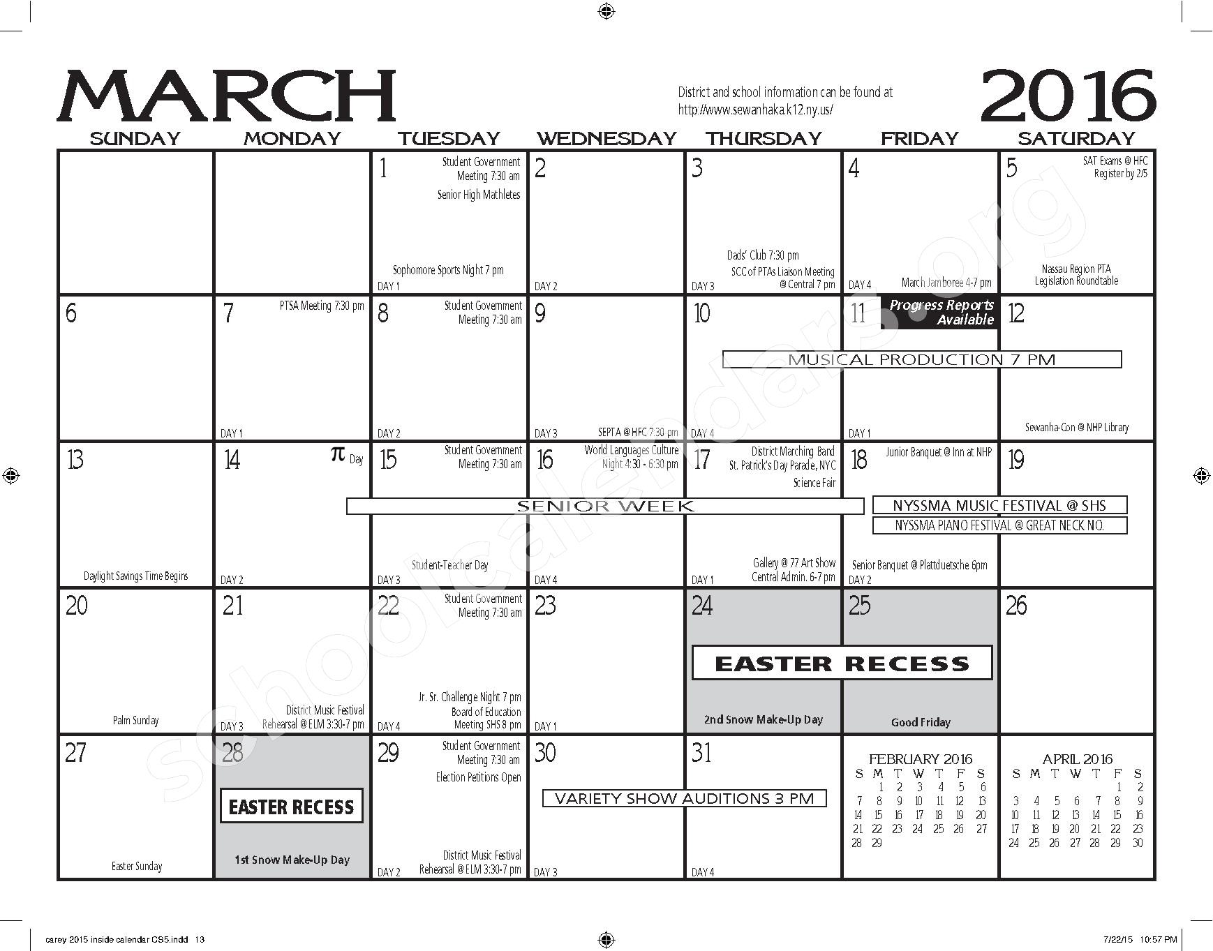 H. Frank Carey High School Calendars Franklin Square, NY