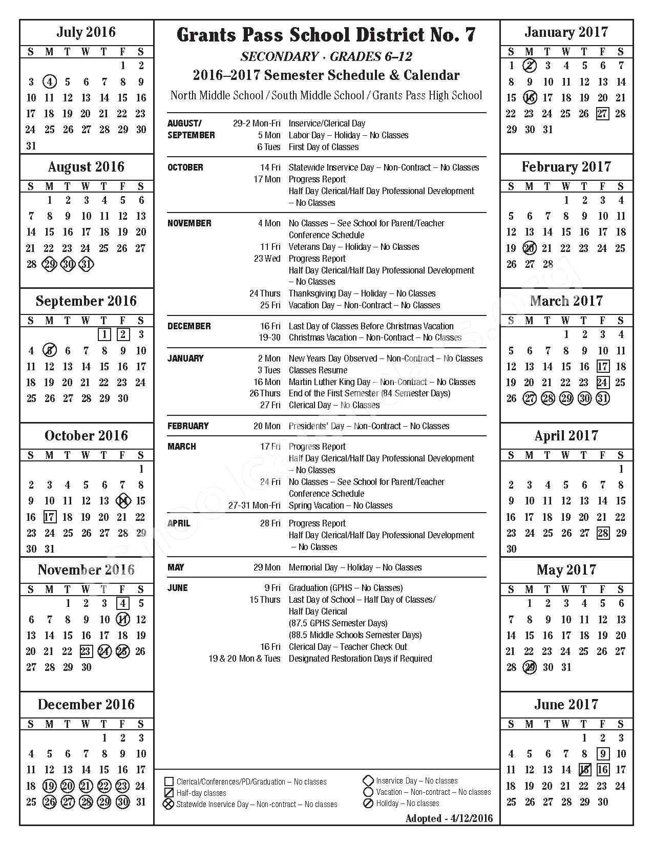 Grants Pass School District 7 Calendars Grants Pass OR