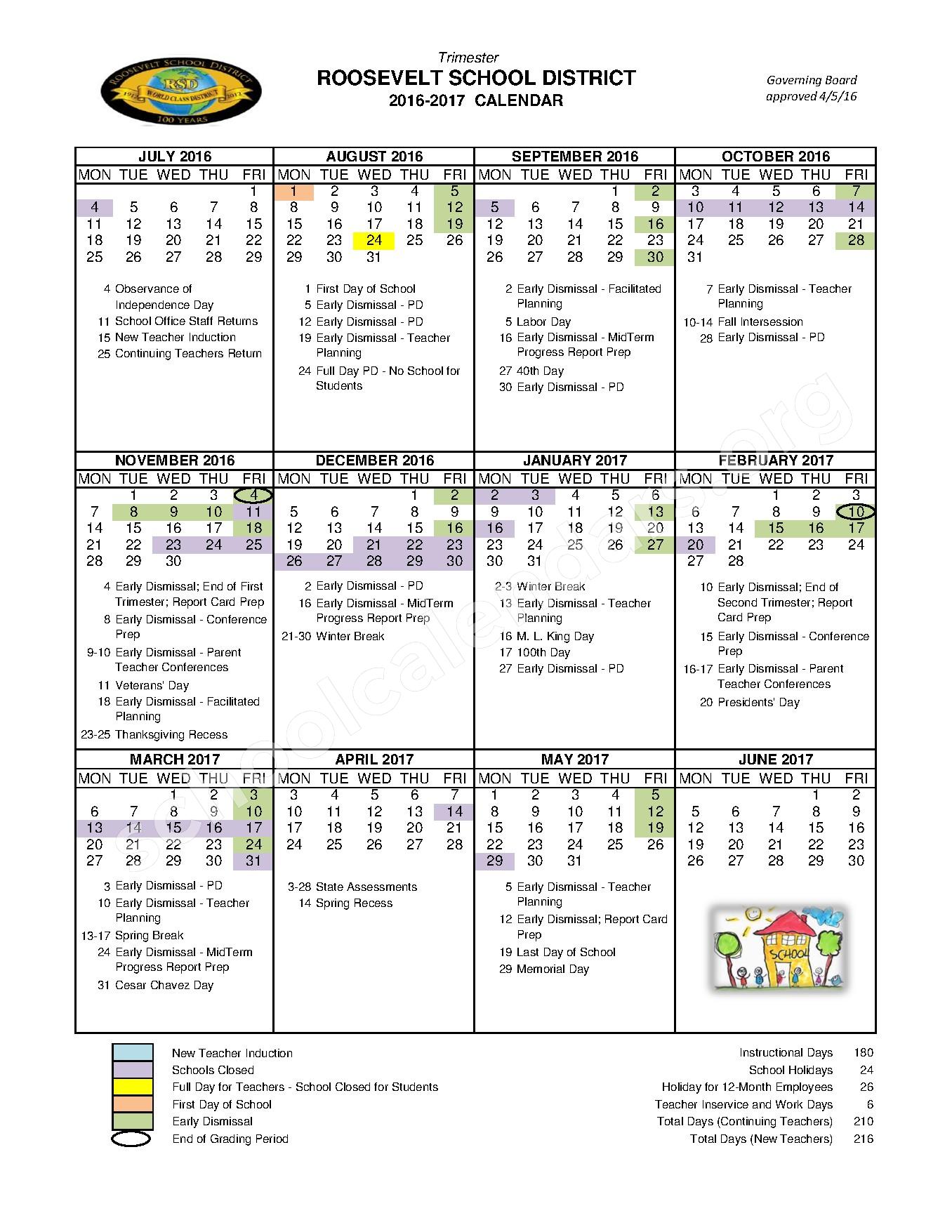 2016 2017 District Calendar Roosevelt Elementary School District 66 Phoenix AZ 2016 2017 District Calendar Roosevelt Elementary School District 66 Phoenix AZ