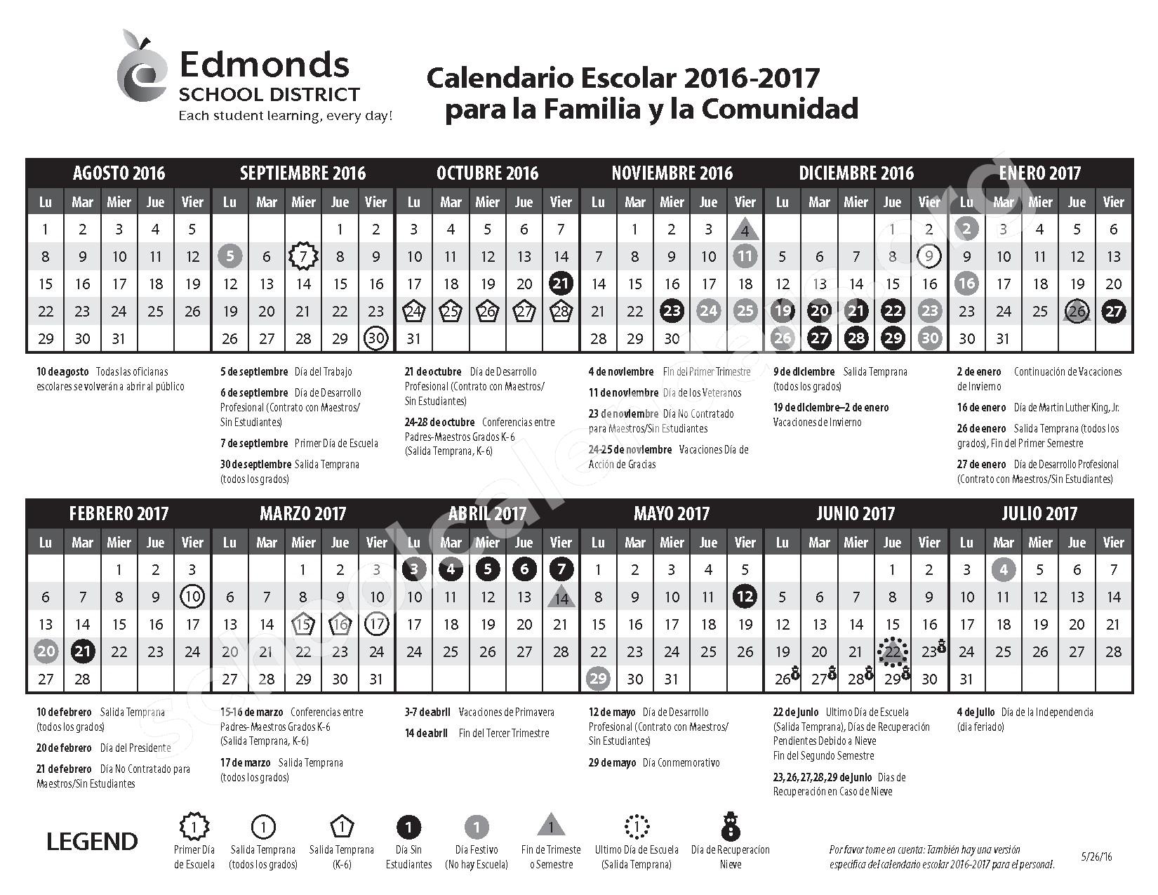 Edmonds School District Calendars Lynnwood WA