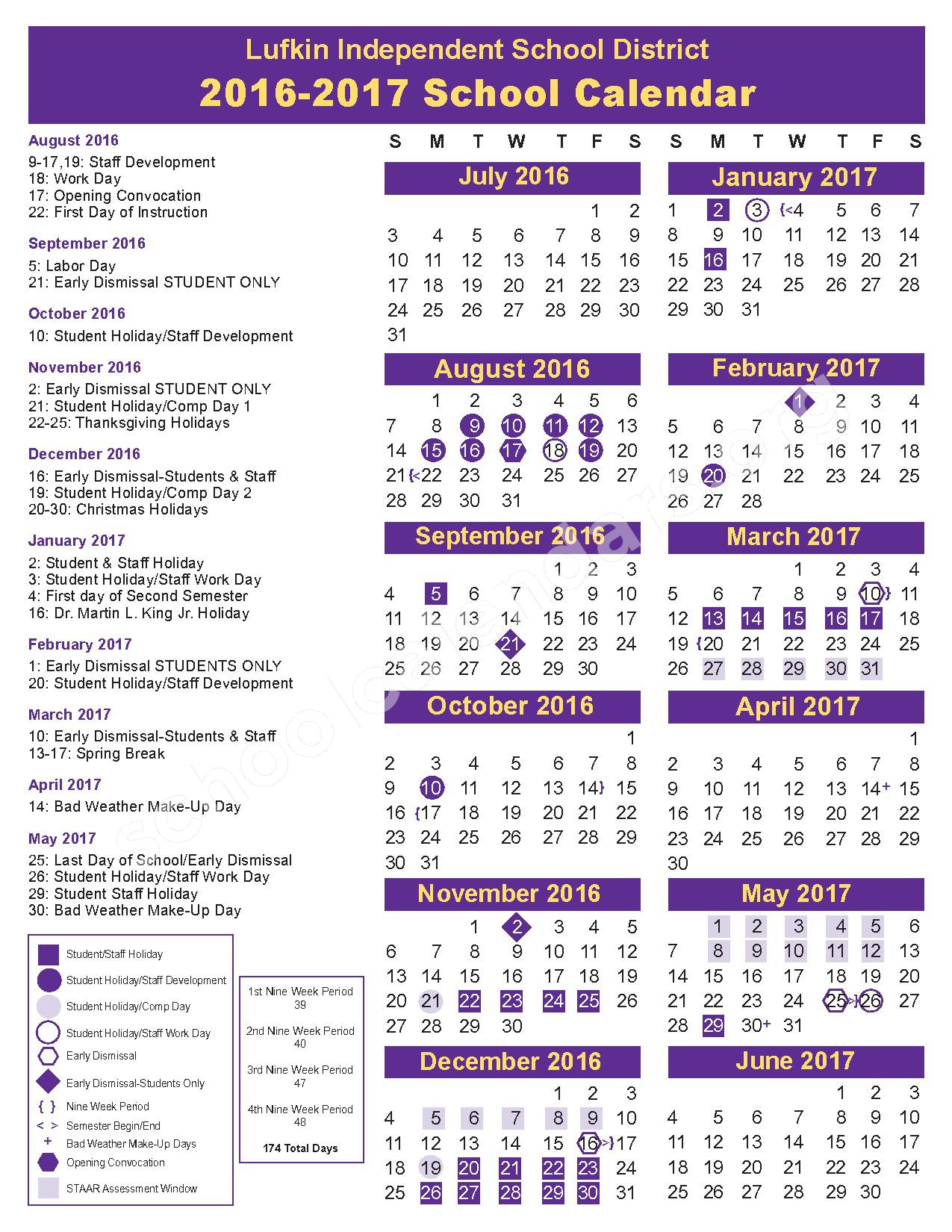 Anderson Elementary School Calendars Lufkin TX