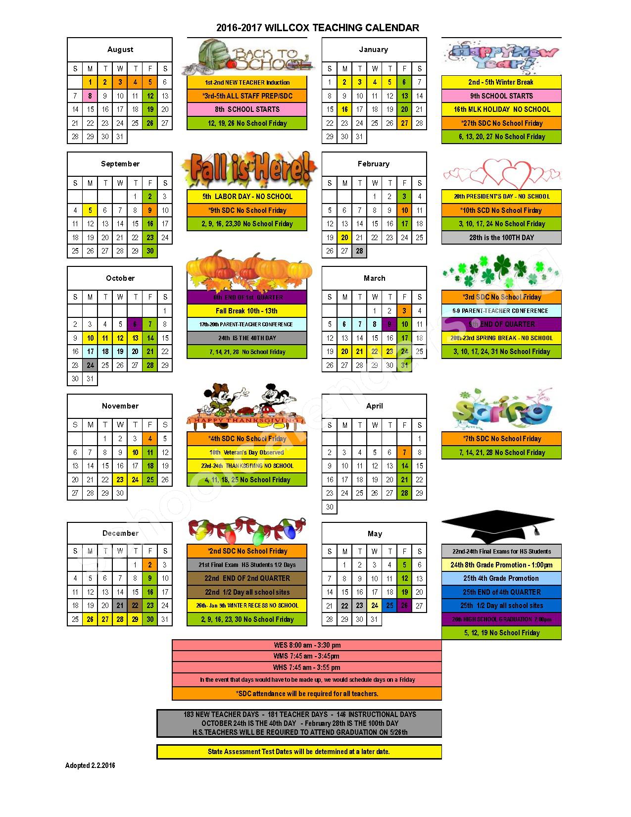 Willcox Unified School District Calendars - Willcox, AZ