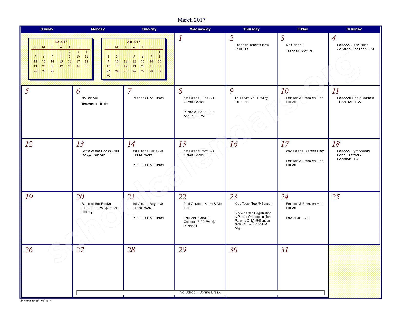 2015 2016 School Calendar Itasca School District 10 Illinois