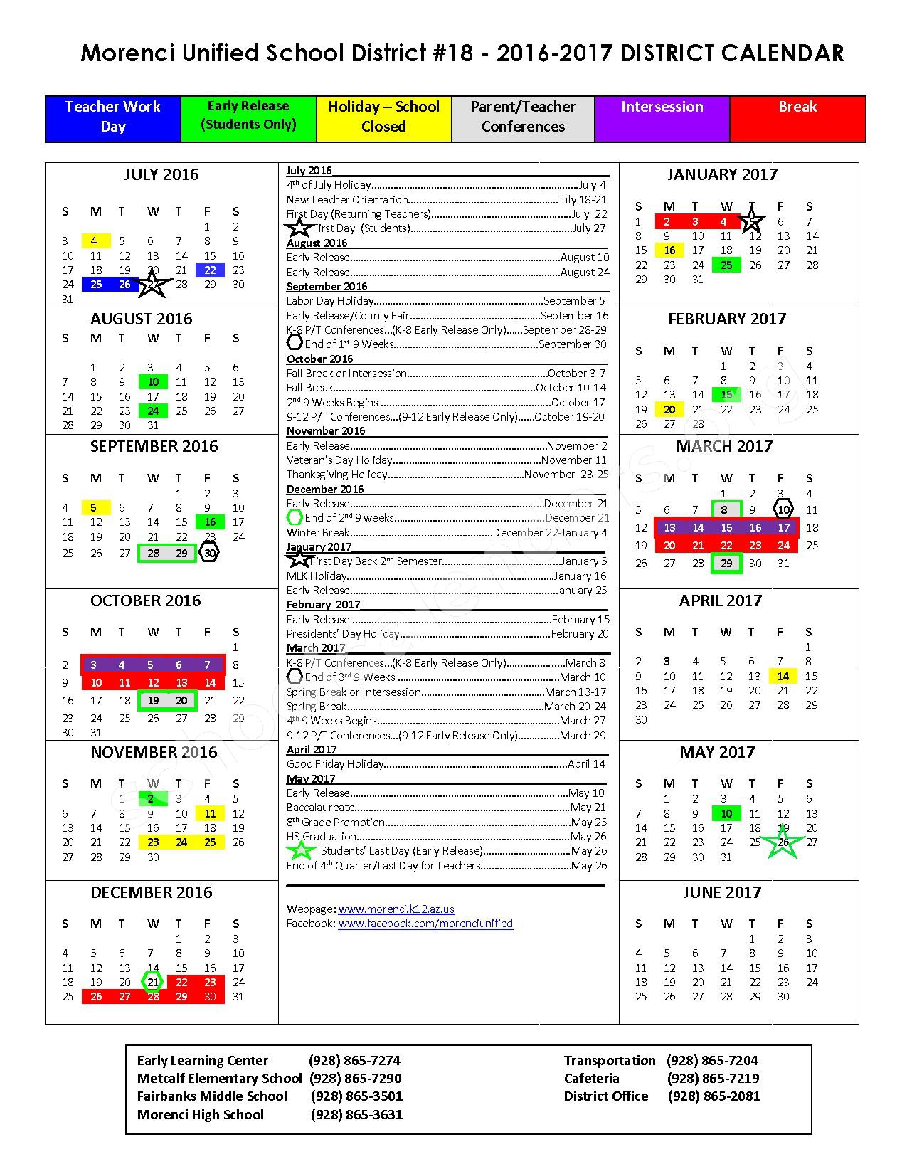 Morenci Unified School District 18 Calendars – Morenci, AZ